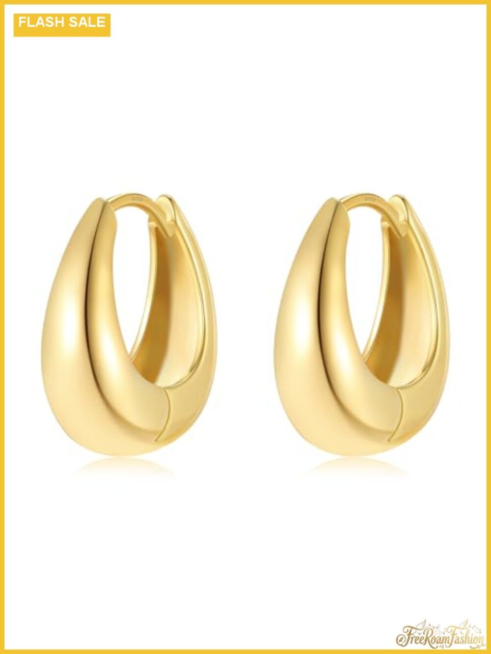 Chunky Huggie Hoop Earrings for Women, Teardrop Gold Plated